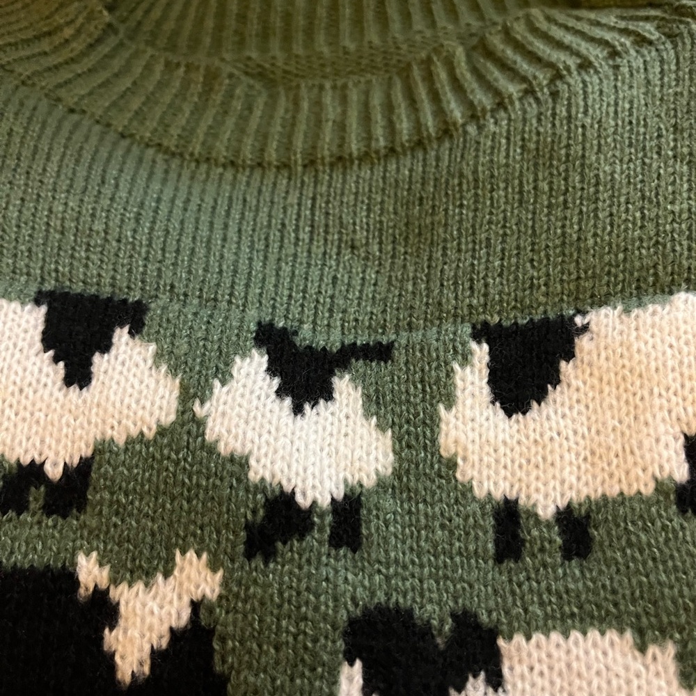 Charming Green Sheep Pattern Crew Neck Sweater - image 4